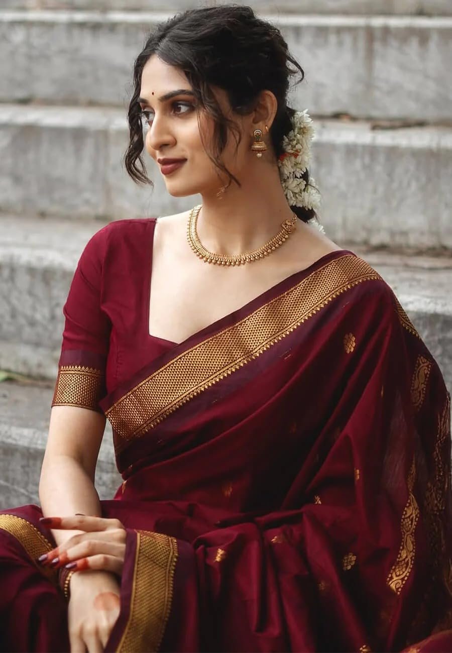 Women's Pure Kanjivaram Silk Saree Soft Banarasi Style Wedding With Blouse Piece | Saree For Women | New Sari_AZ-YS-OG1-SHAKSHI MAROON - Image 7