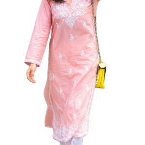 Rayon Floral Embroidered Long Kurti | Long Chikankari Kurti for Girls | Women's Casual Kurat | Long Kurta for Women (Kurti Alia Peach_XXL_Peach_XX-Large)