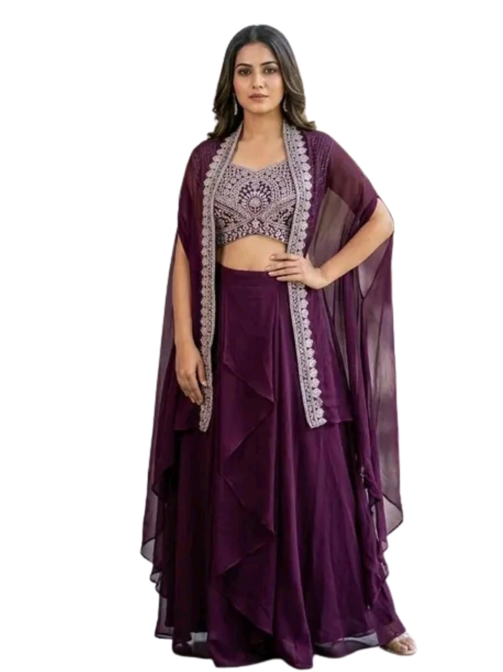 Women’s Designer Purple Lehenga Choli Set with Embroidered Blouse & Dupatta | Ethnic Skirt Outfit for Wedding & Festive Only XL Size