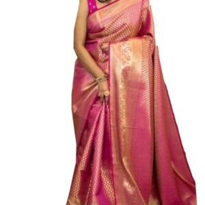 Women's Kanjivaram Soft Silk Saree With Blouse Piece (Pink)