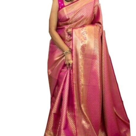 Women's Kanjivaram Soft Silk Saree With Blouse Piece (Pink)