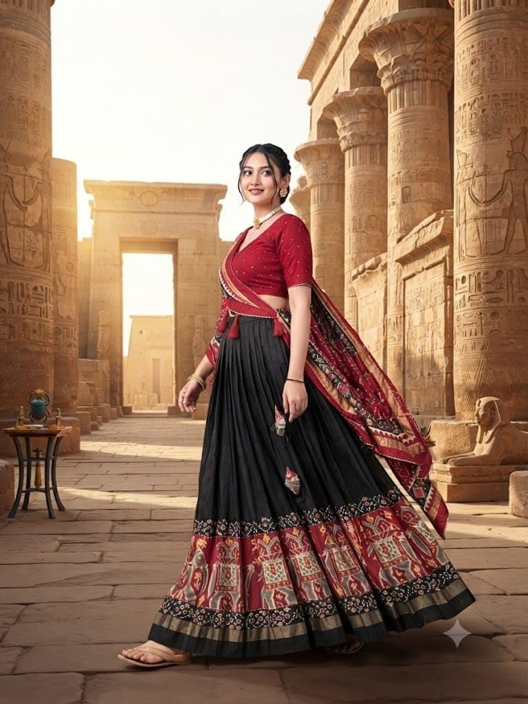 Women’s Stylish Tussar Silk Lehenga Choli with Printed Dupatta | Semi-Stitched Free Size Traditional Dress for Party - Image 2