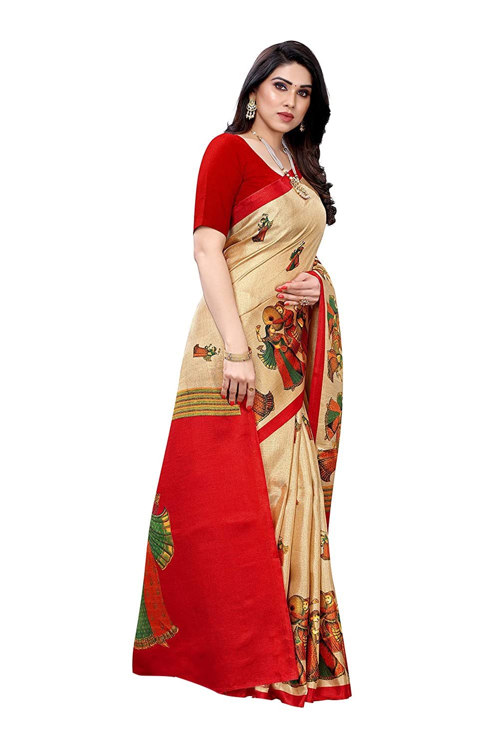 Womens Printed Art Silk Saree With Blouse Piece(RAJARANI CHICKU_Free Size) - Image 3