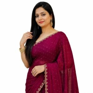 Women's Chiffon Purple Saree with Blouse Piece for Traditional Ethnic Wear Sari-(AZ-YS-OG3-SHIFA PURPLE)