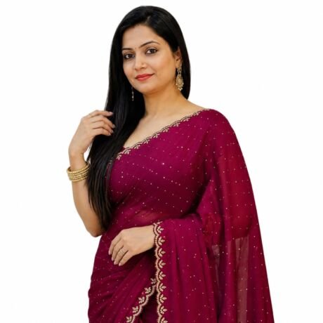 Women's Chiffon Purple Saree with Blouse Piece for Traditional Ethnic Wear Sari-(AZ-YS-OG3-SHIFA PURPLE)