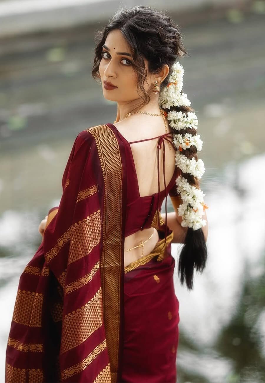Women's Pure Kanjivaram Silk Saree Soft Banarasi Style Wedding With Blouse Piece | Saree For Women | New Sari_AZ-YS-OG1-SHAKSHI MAROON - Image 5