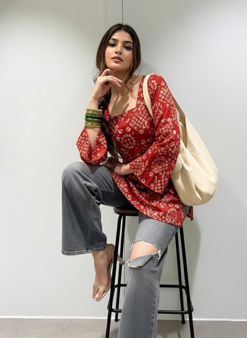 Women's Viscose Blend Printed Short Kurti (NABILA RED-VKS02_S-VKS02_Red -VKS02_Small) - Image 5