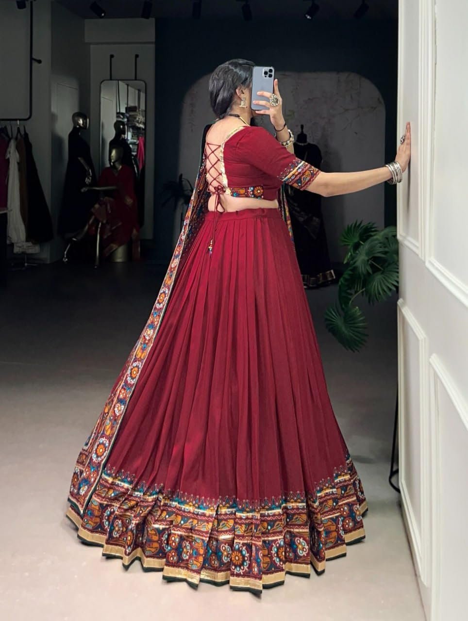 Maroon Lehenga Choli for Women, Chaniya Choli Set, Dolla Tussar Silk - Image 2