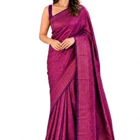 Womens Trendy Banarasi Jacquard Saree with Unstitched Blouse Piece | Festive Ethnic Wear
