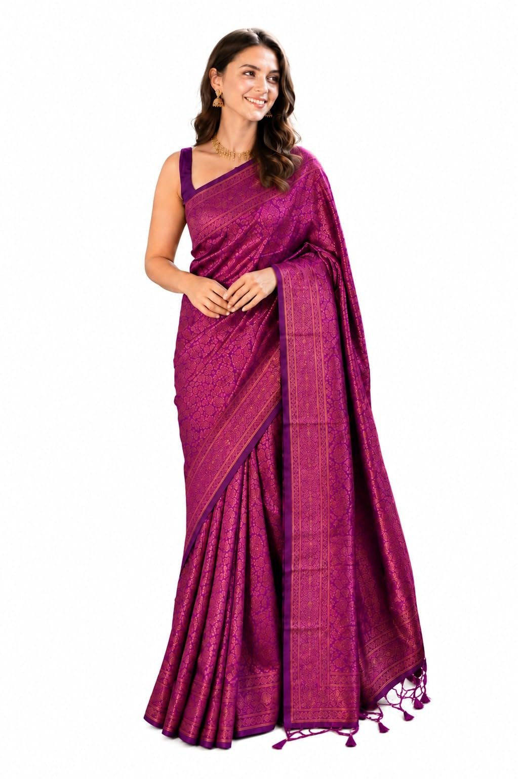 Womens Trendy Banarasi Jacquard Saree with Unstitched Blouse Piece | Festive Ethnic Wear
