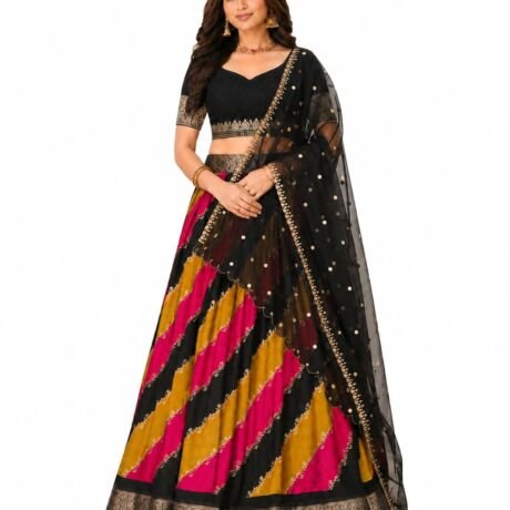 Women Black Diagonal Stripe Lehenga Choli