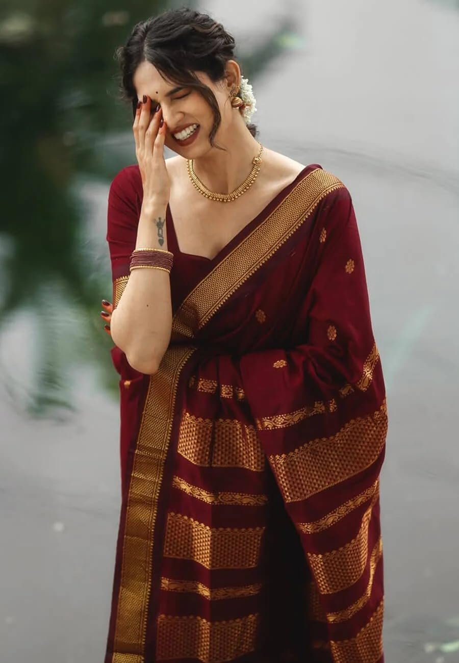 Women's Pure Kanjivaram Silk Saree Soft Banarasi Style Wedding With Blouse Piece | Saree For Women | New Sari_AZ-YS-OG1-SHAKSHI MAROON - Image 2