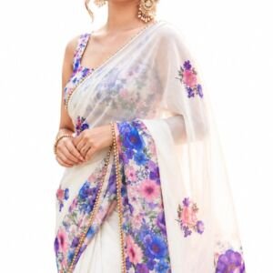 Womens Pure Georgette Floral Printed Designer Saree | Elegant Daytime Wear