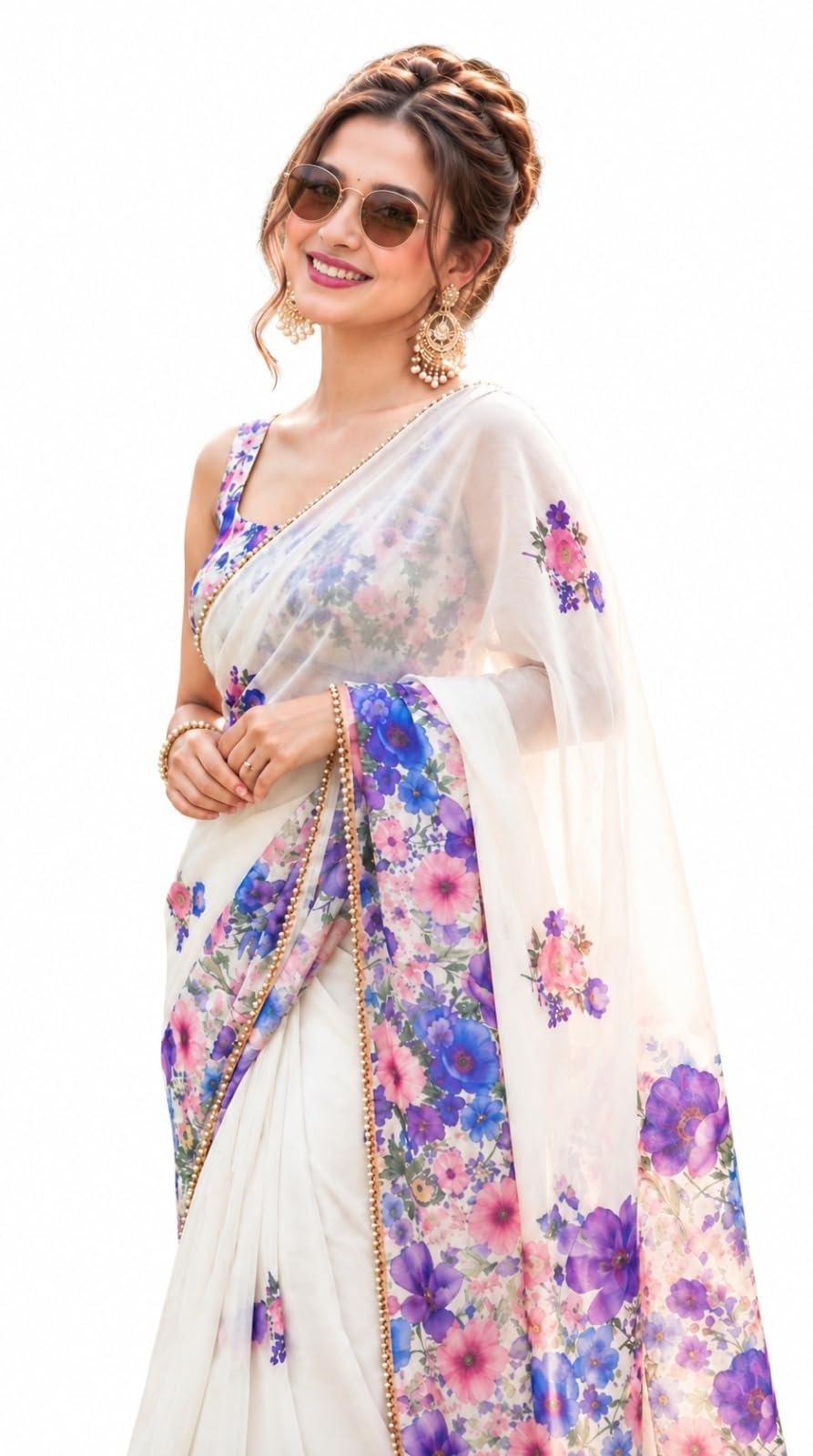 Womens Pure Georgette Floral Printed Designer Saree | Elegant Daytime Wear