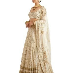 Georgette Zari Embroidered Work White Semi-Stitched Lehenga Choli For Women