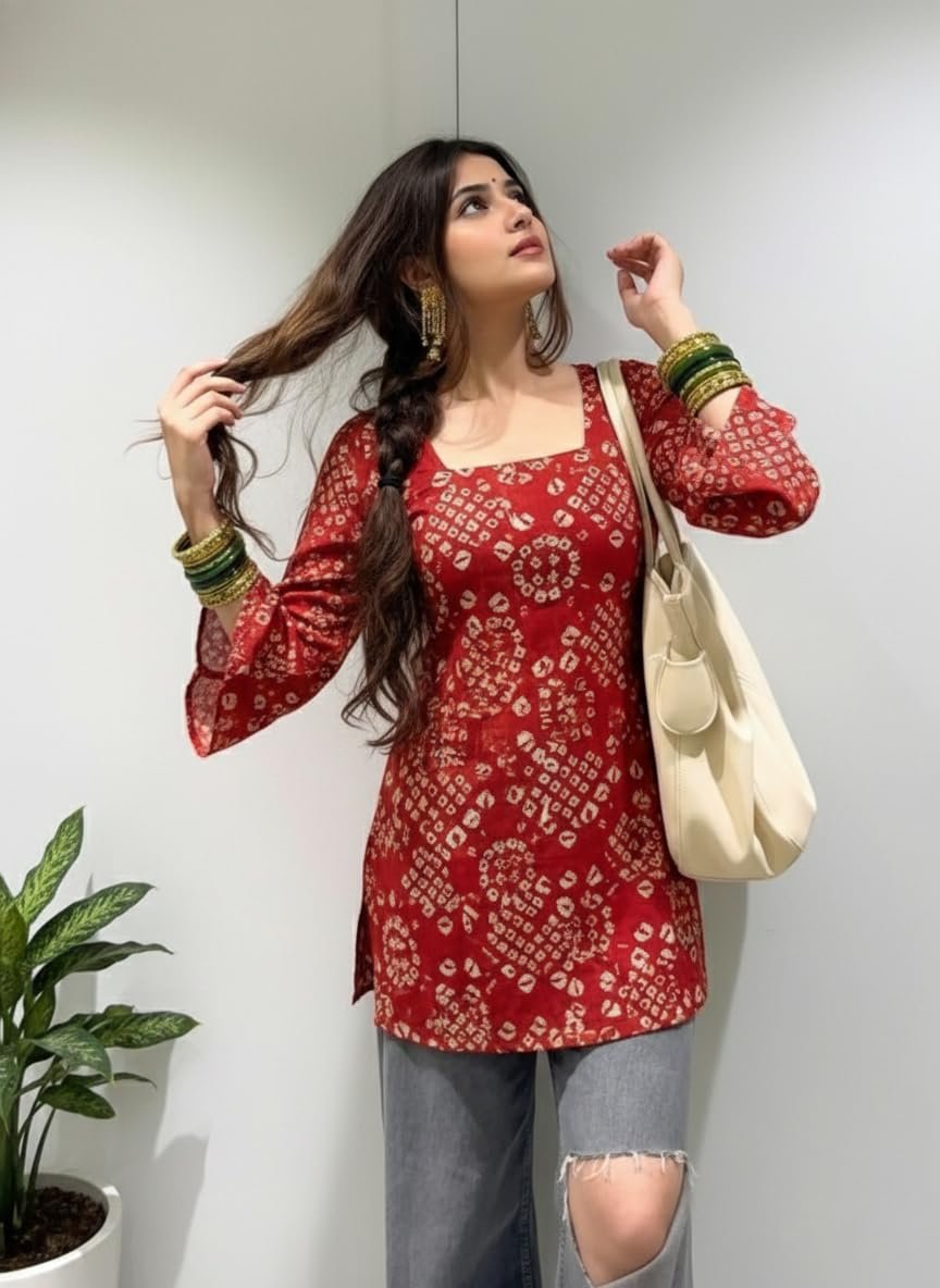 Women's Viscose Blend Printed Short Kurti (NABILA RED-VKS02_S-VKS02_Red -VKS02_Small) - Image 4