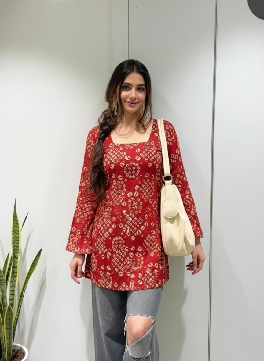 Women's Viscose Blend Printed Short Kurti (NABILA RED-VKS02_S-VKS02_Red -VKS02_Small) - Image 3