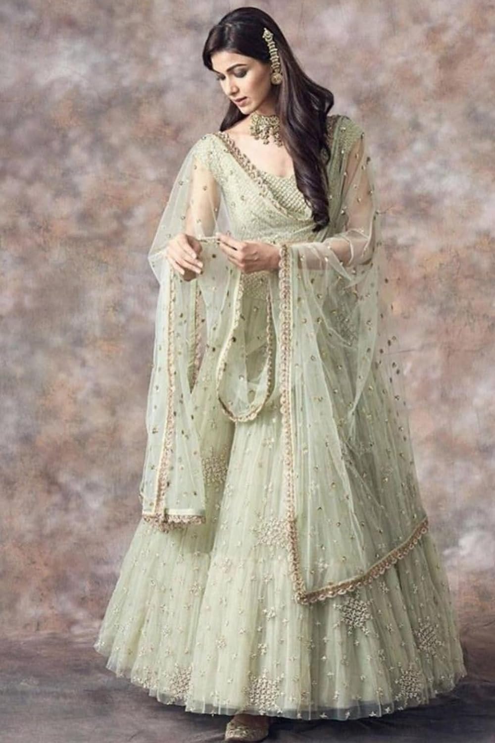 Pista Green Soft Net Embroidery Work Semi Sttiched Lehenga Choli Set For Women - Image 3