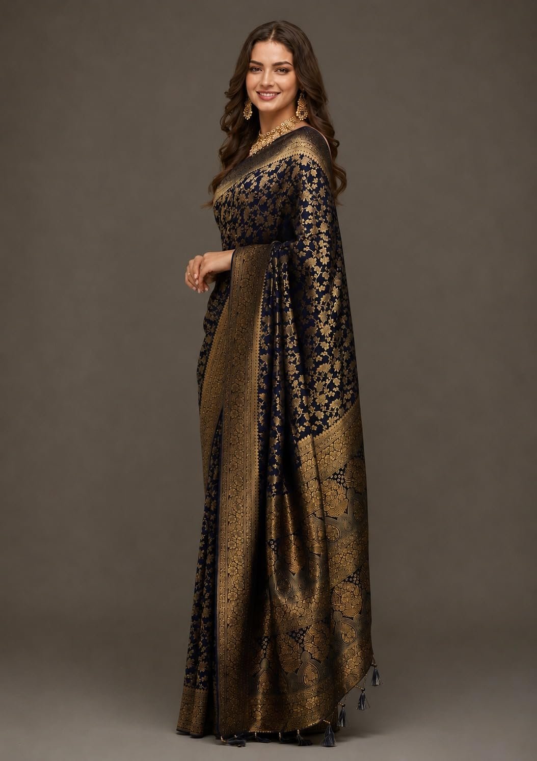 Womens Trendy Banarasi Kanjivaram Silk Saree with Blouse Material - Image 3