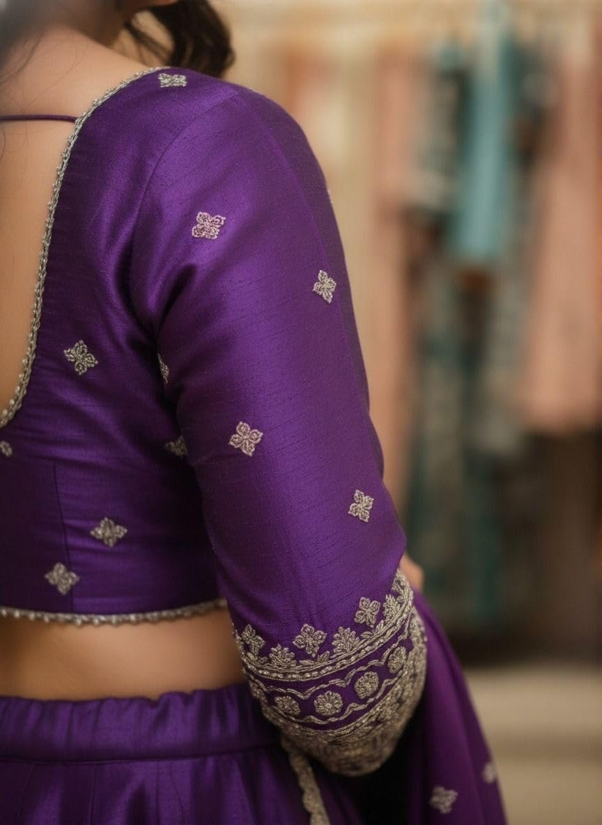 Women's Chinnon Sequins Embroidered Semi-Stitched Lehenga Choli With Dupatta Set (Purple Renuka) - Image 7