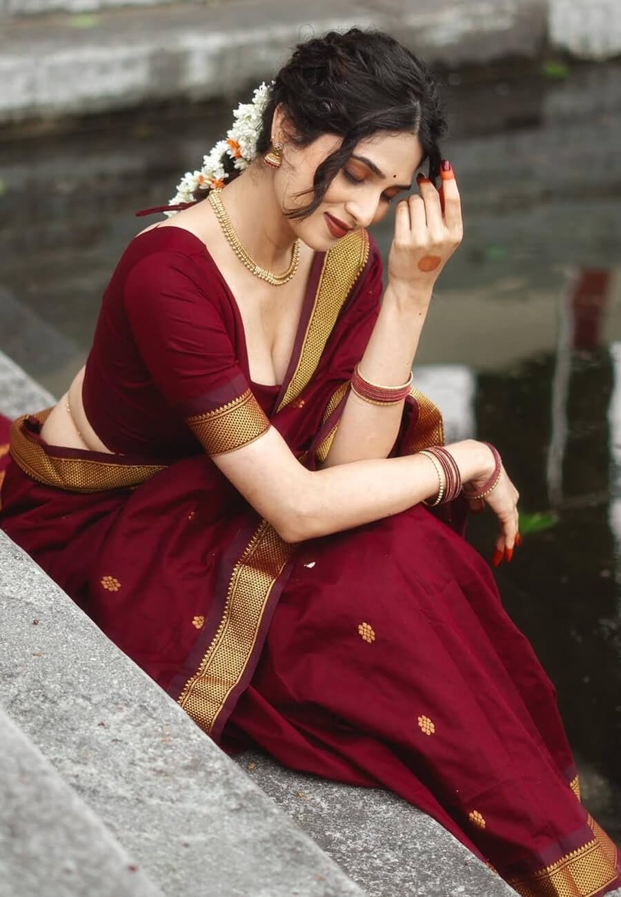 Women's Pure Kanjivaram Silk Saree Soft Banarasi Style Wedding With Blouse Piece | Saree For Women | New Sari_AZ-YS-OG1-SHAKSHI MAROON - Image 6