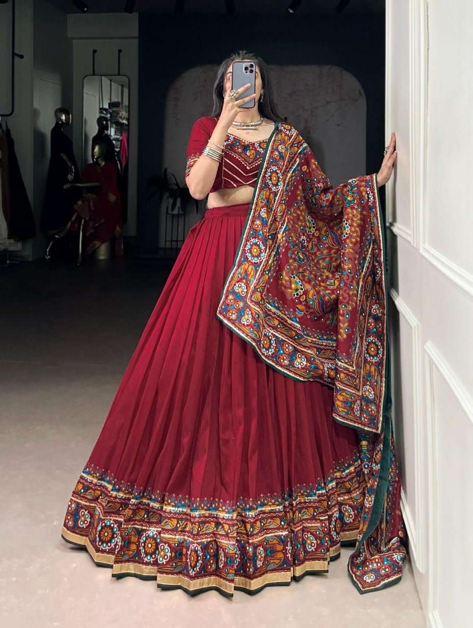 Maroon Lehenga Choli for Women, Chaniya Choli Set, Dolla Tussar Silk - Image 4