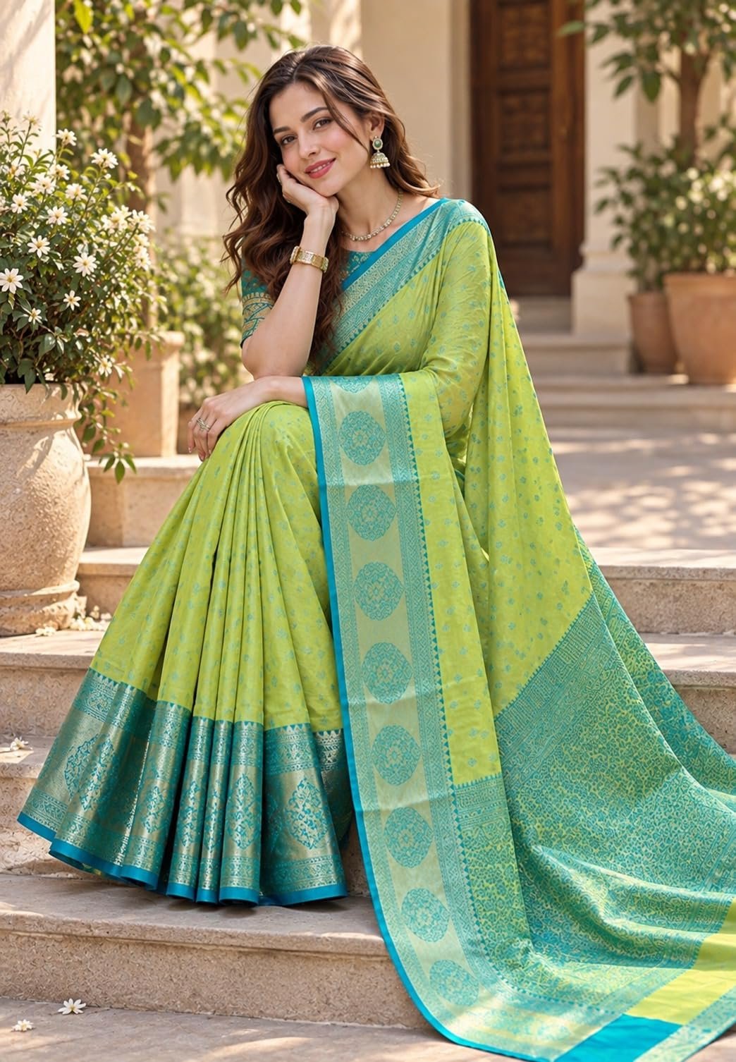 Womens Festive Special Banarasi Silk Saree with Blouse Piece | Shubho Pujo | Navaratri | Wedding - Image 3