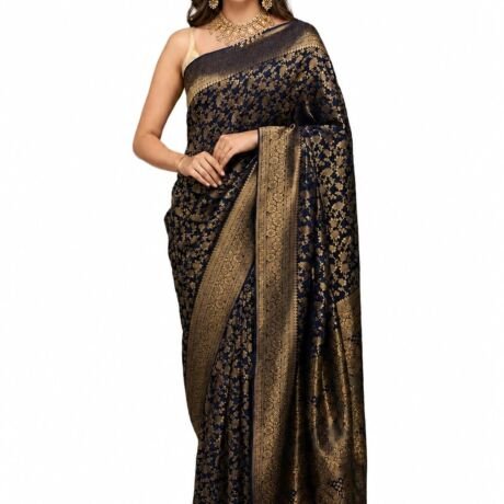 Womens Trendy Banarasi Kanjivaram Silk Saree with Blouse Material