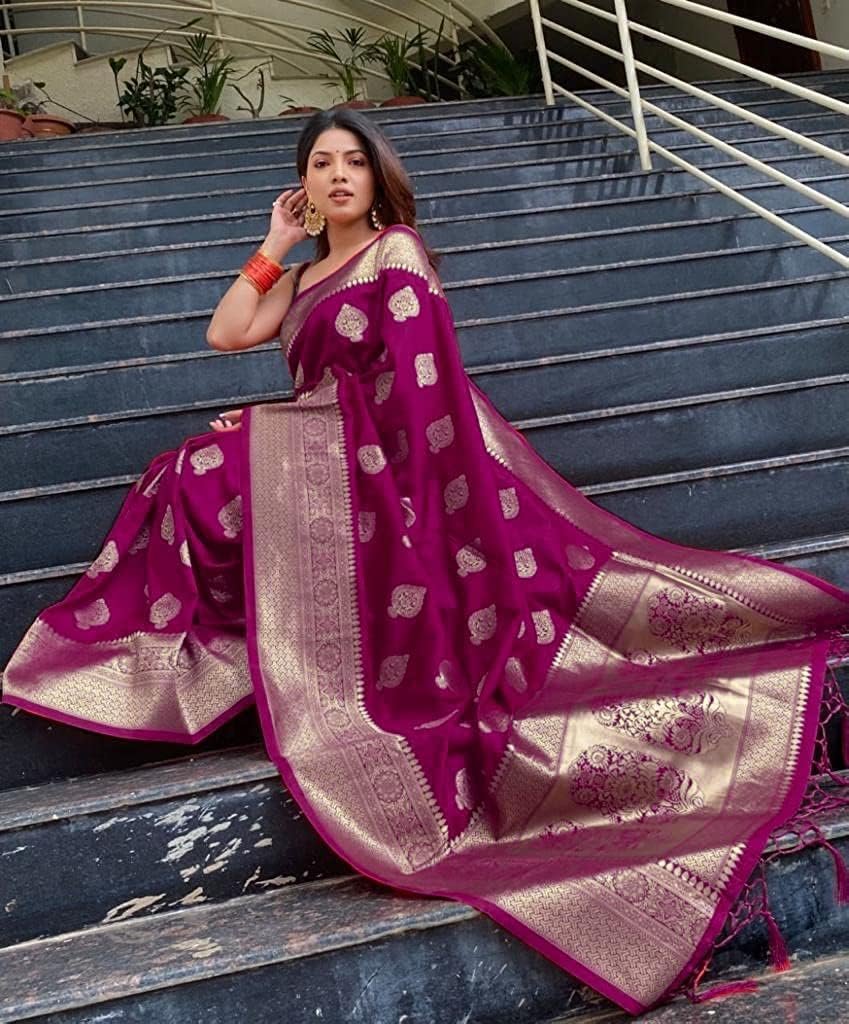 Women's Banarasi Saree Pure Kanjivaram Silk Saree for Women (Pari122-51) (Wine) - Image 7