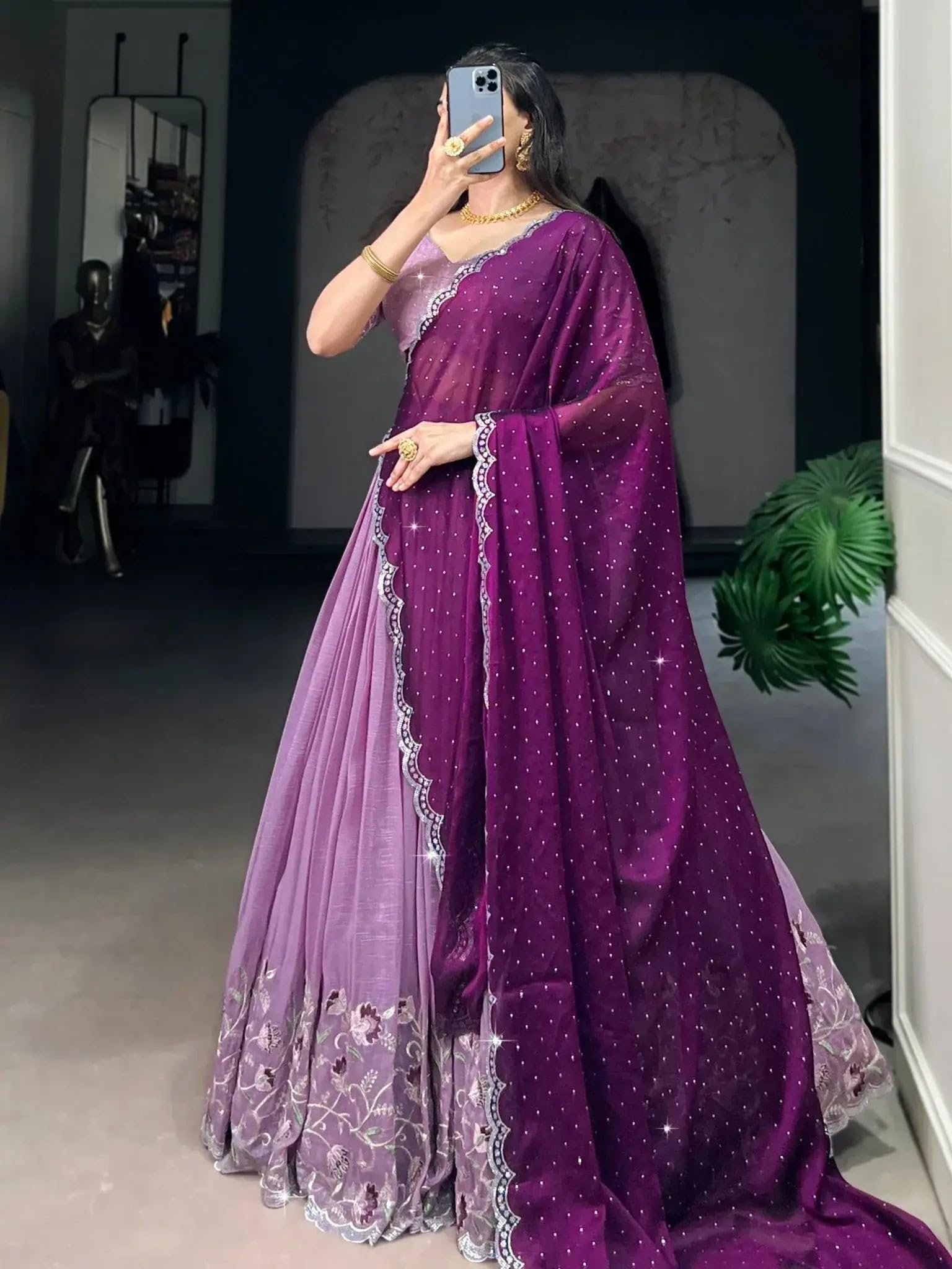 Women's Chinnon Silk Embroidered Semi Stitched Lehenga Choli With Dupatta - Image 5