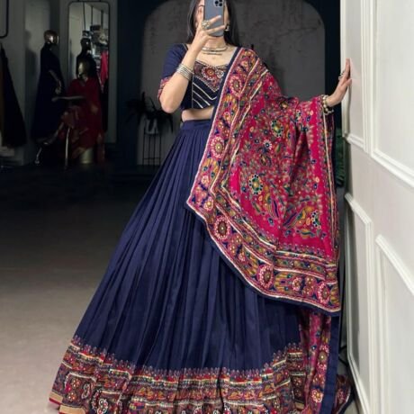 Navy Blue Lehenga Choli for Women, Chaniya Choli Set, Dolla Tussar Silk