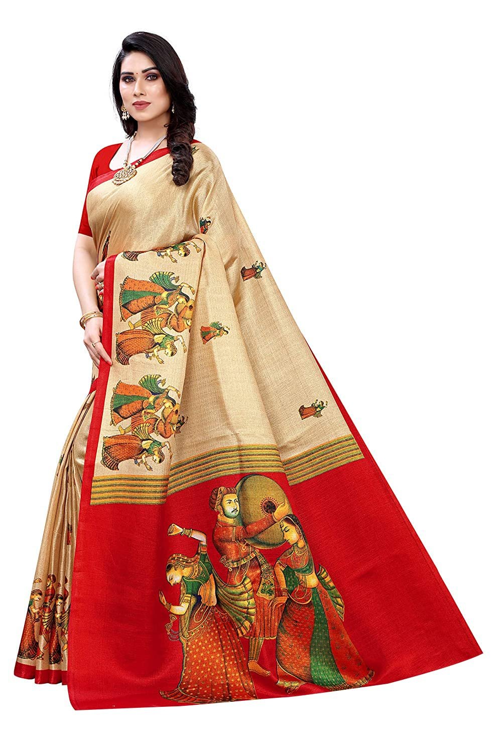 Womens Printed Art Silk Saree With Blouse Piece(RAJARANI CHICKU_Free Size) - Image 2