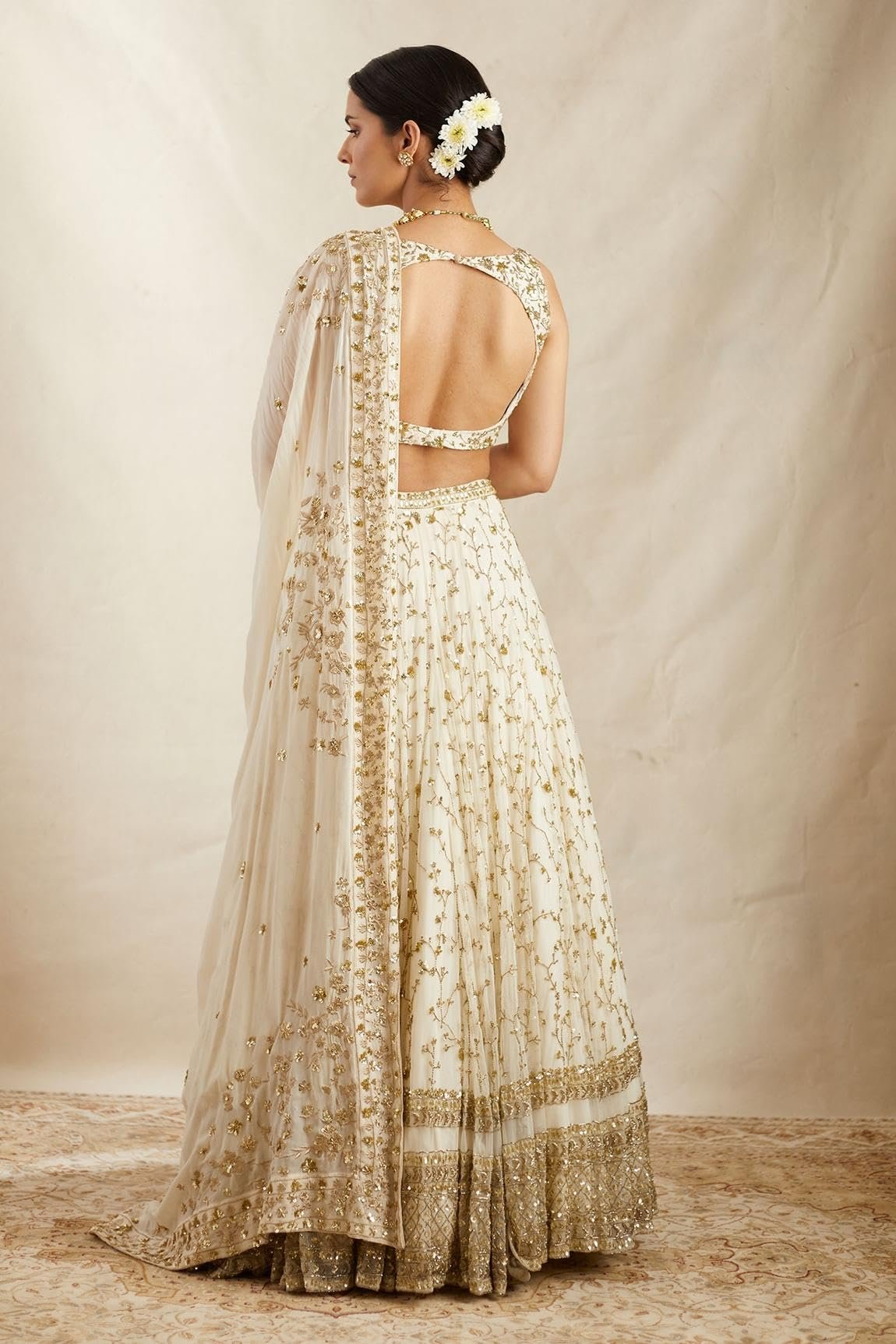 Georgette Zari Embroidered Work White Semi-Stitched Lehenga Choli For Women - Image 5