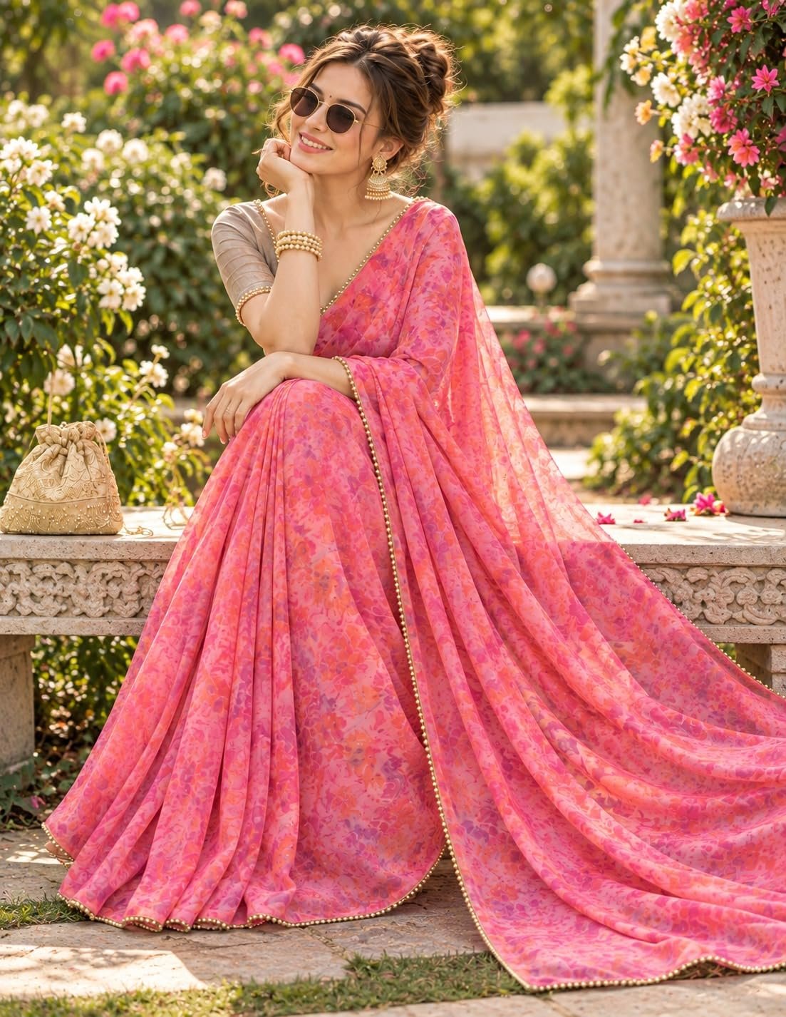 Womens Pure Georgette Designer Saree - Image 3