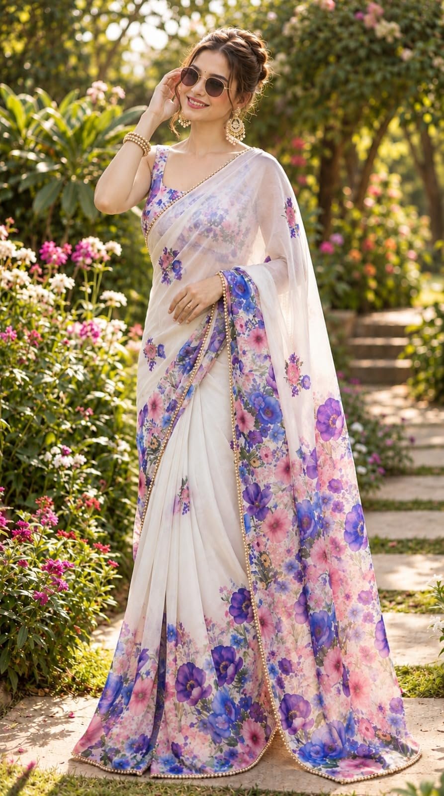 Womens Pure Georgette Floral Printed Designer Saree | Elegant Daytime Wear - Image 7