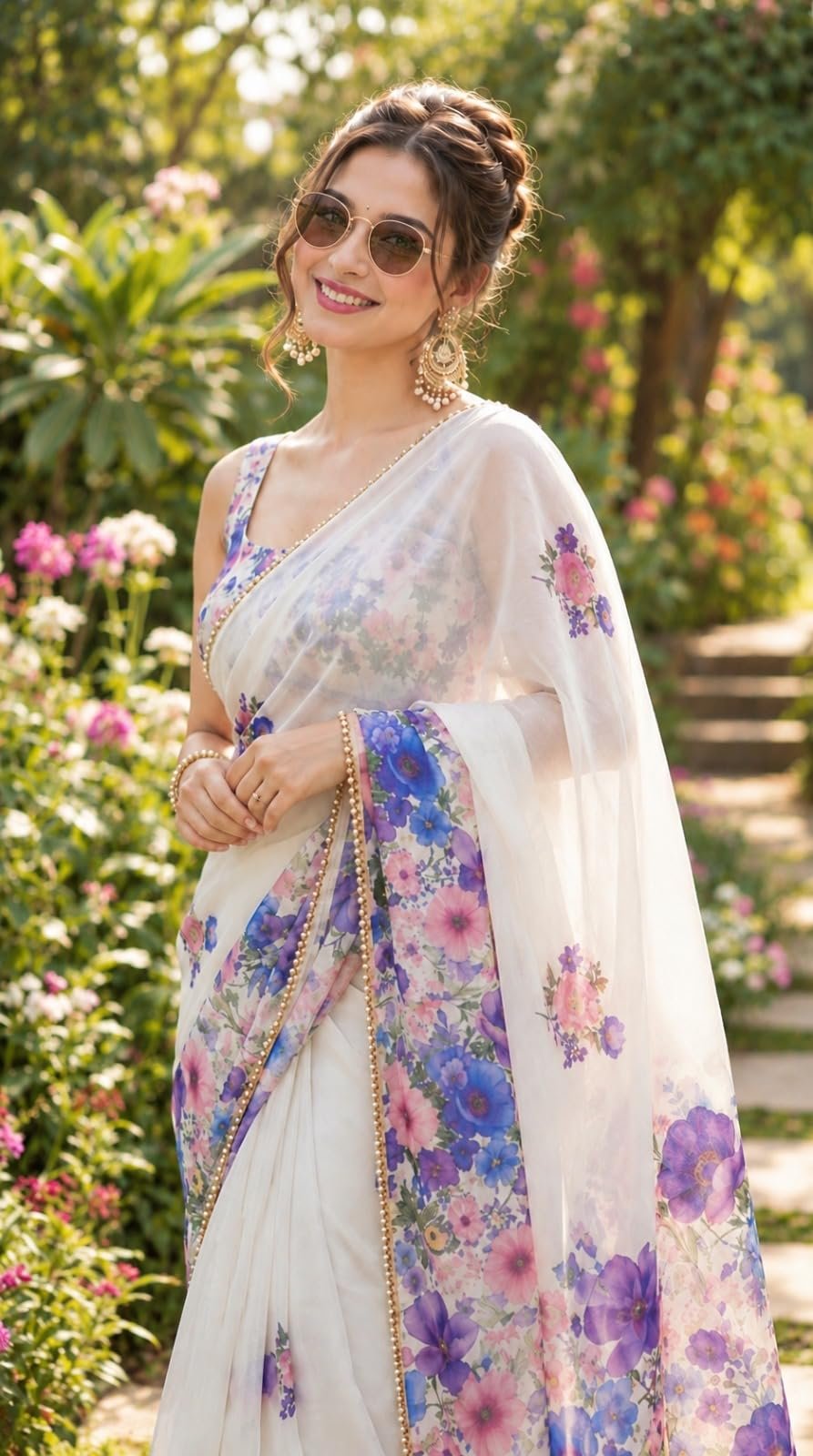 Womens Pure Georgette Floral Printed Designer Saree | Elegant Daytime Wear - Image 3