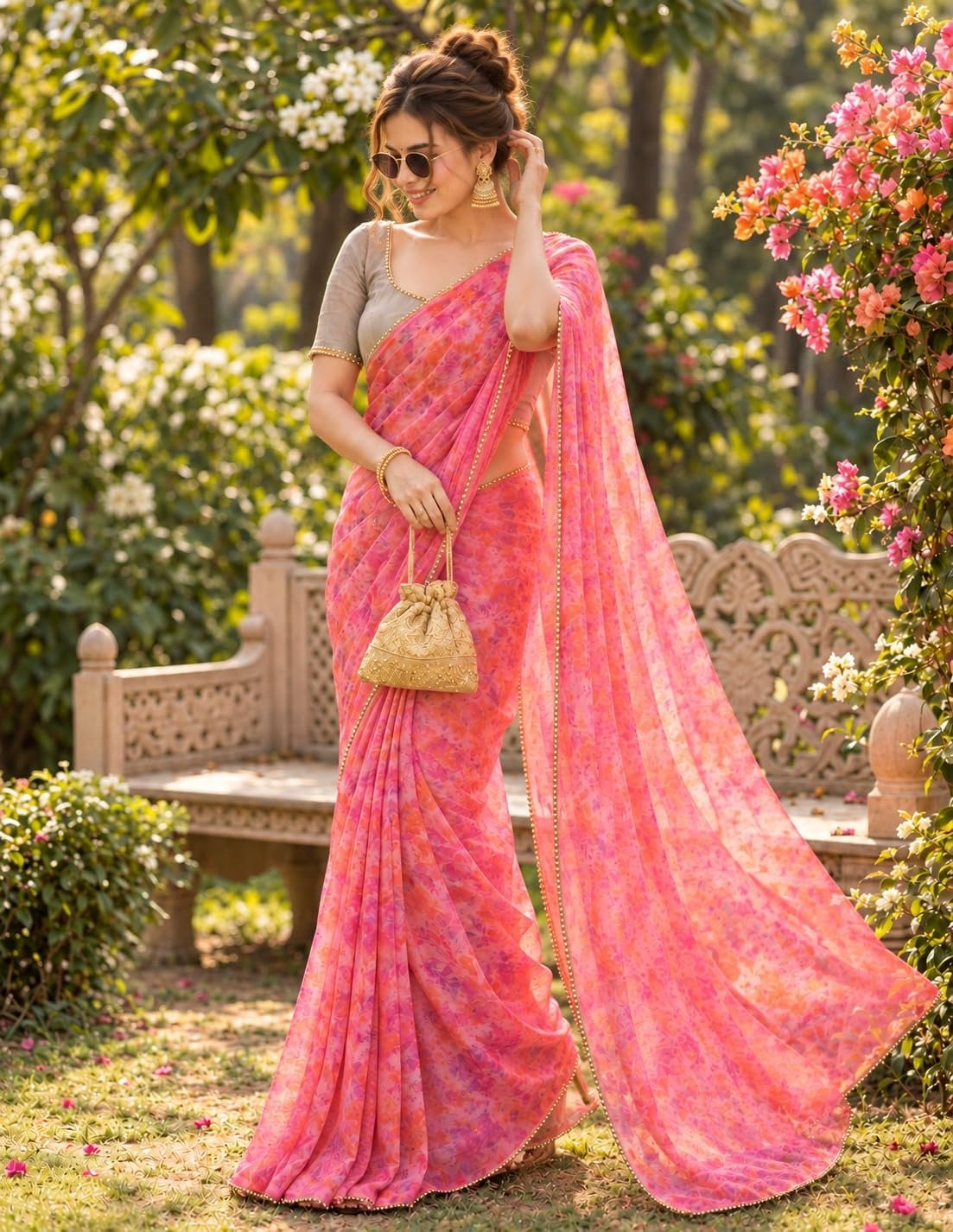 Womens Pure Georgette Designer Saree - Image 6