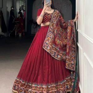Maroon Lehenga Choli for Women, Chaniya Choli Set, Dolla Tussar Silk