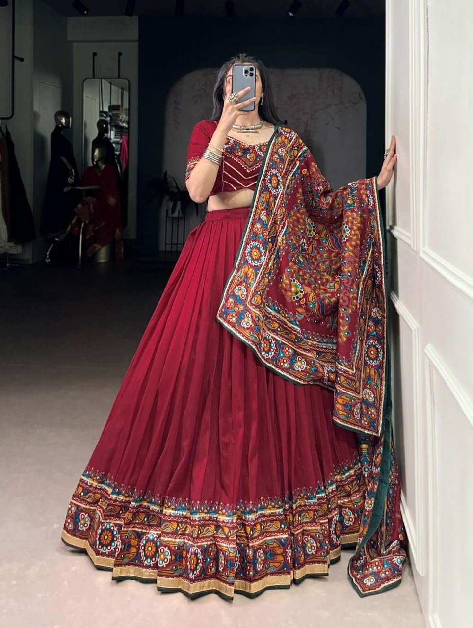 Maroon Lehenga Choli for Women, Chaniya Choli Set, Dolla Tussar Silk