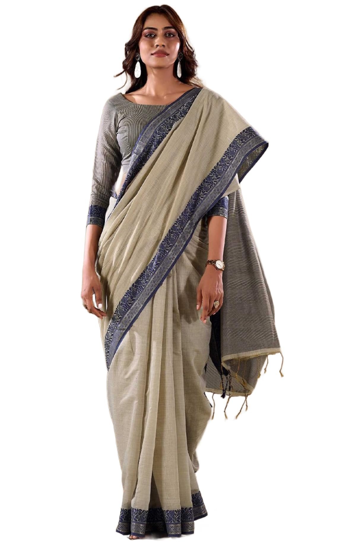 Women's Cotton silk saree for Patola festival Wedding silk with blouse piece (GREY)