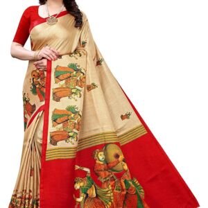Womens Printed Art Silk Saree With Blouse Piece(RAJARANI CHICKU_Free Size)