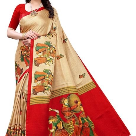 Womens Printed Art Silk Saree With Blouse Piece(RAJARANI CHICKU_Free Size)