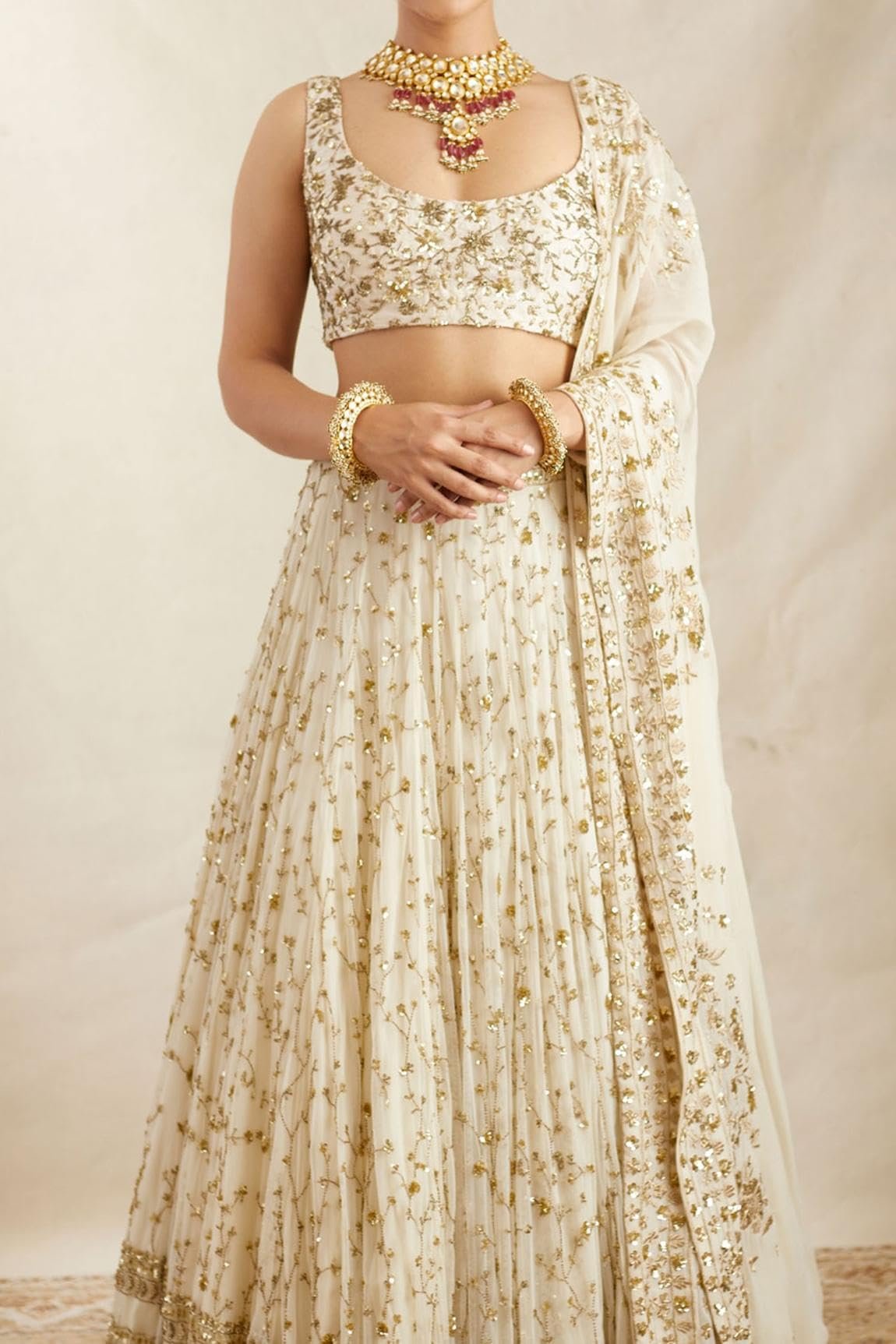 Georgette Zari Embroidered Work White Semi-Stitched Lehenga Choli For Women - Image 6