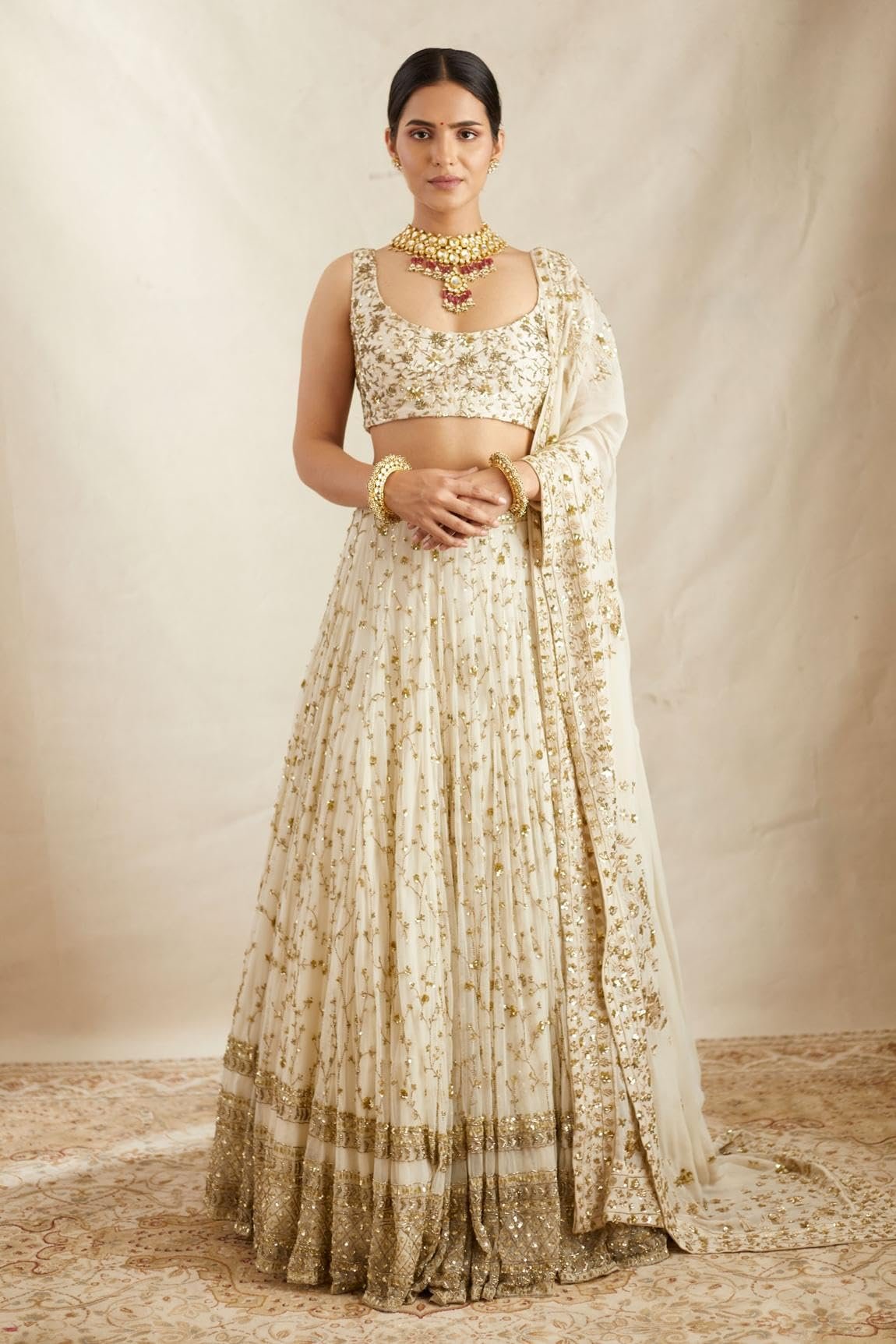 Georgette Zari Embroidered Work White Semi-Stitched Lehenga Choli For Women - Image 2