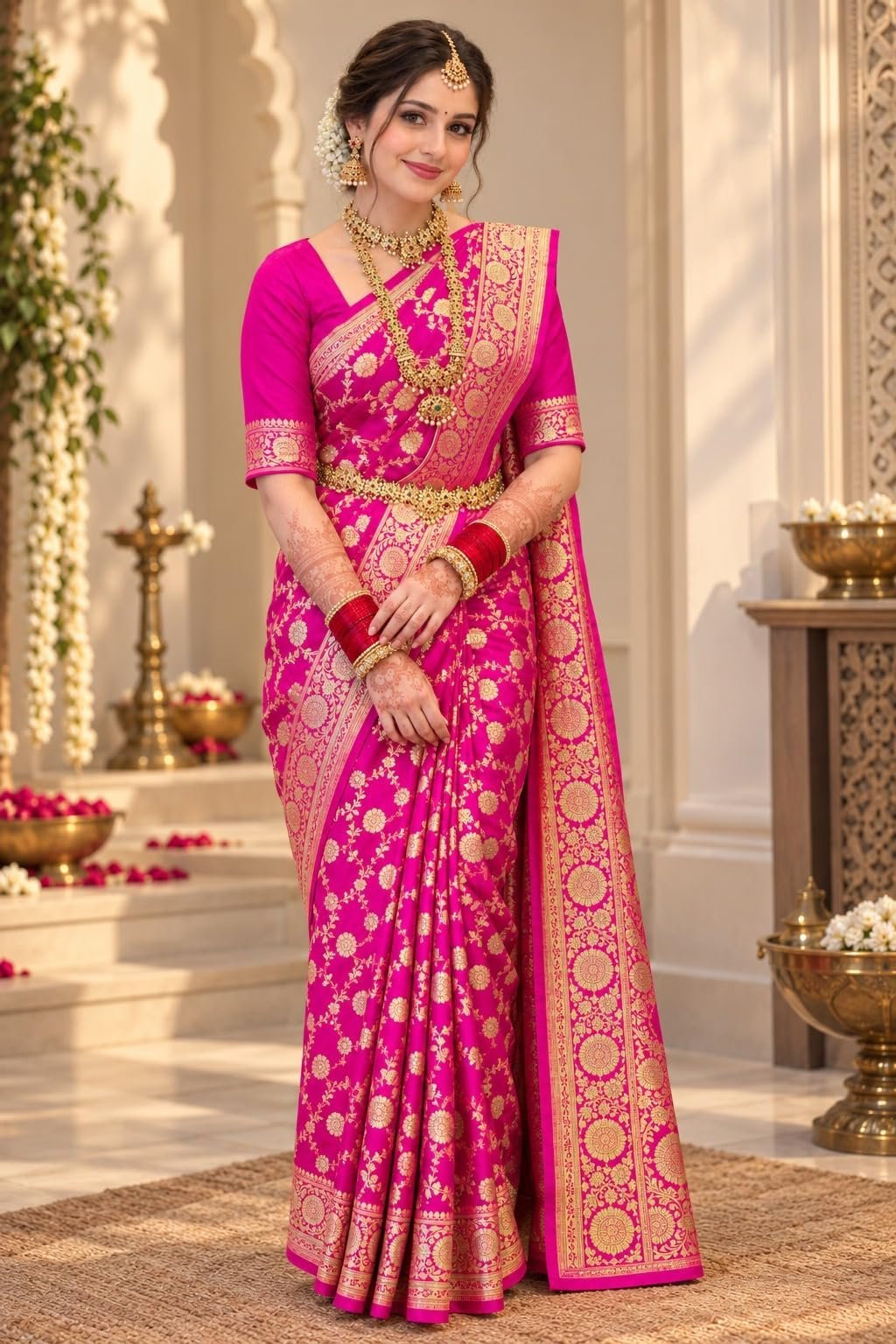 Womens Heavy Zari Banarasi Kanjivaram Saree with Unstitched Blouse Piece - Image 5
