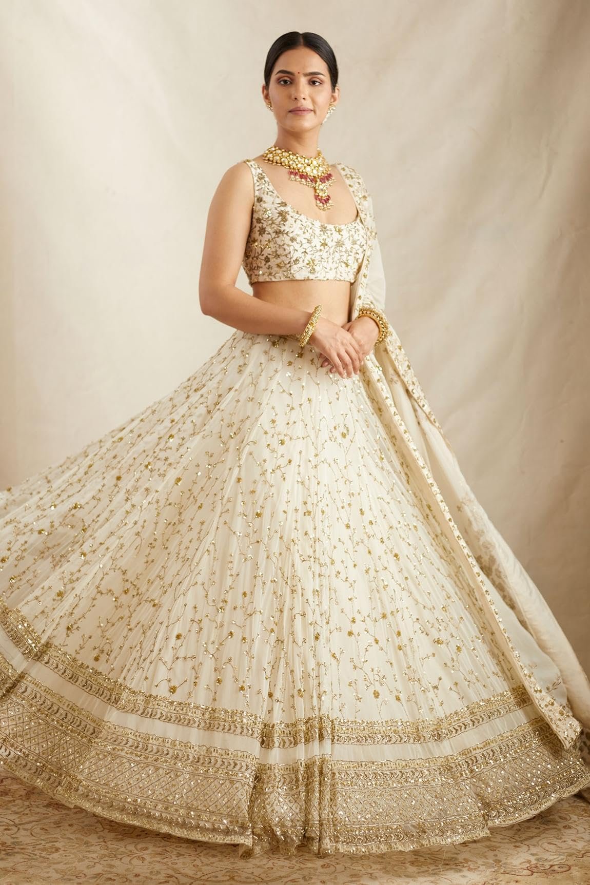 Georgette Zari Embroidered Work White Semi-Stitched Lehenga Choli For Women - Image 3