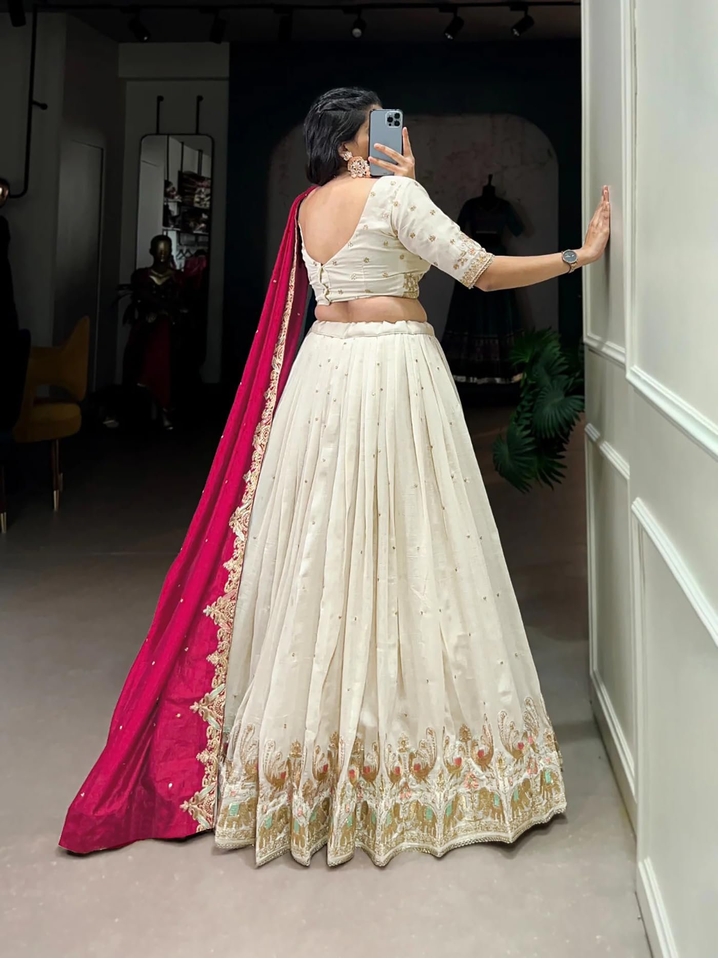 Women's Chinnon Traditional Motiff Semi-Stitched Lehenga Choli With Dupatta Set (Baarati 02) - Image 4