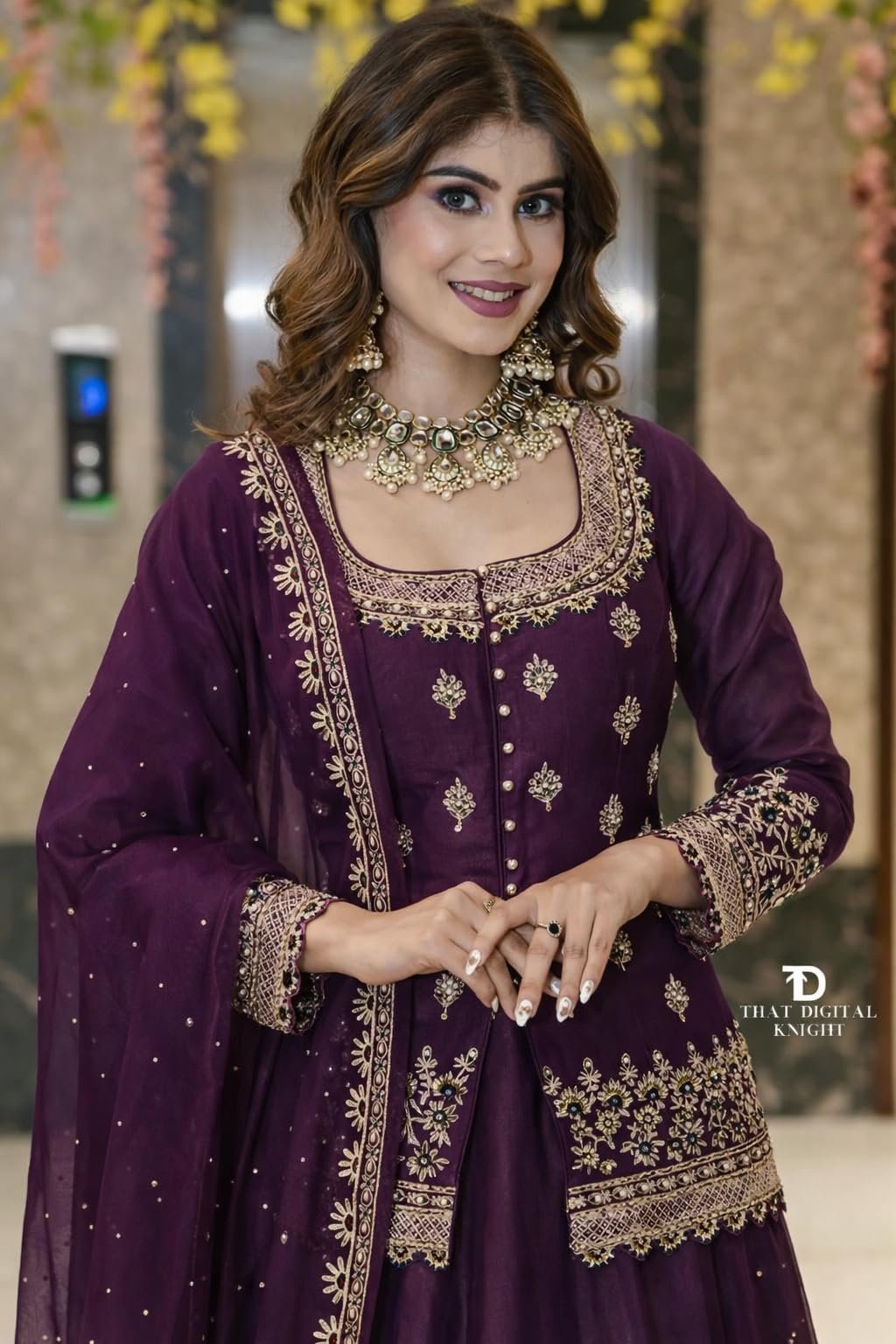 Women’s Chanderi Silk Embroidered Kurta Set with Lehenga Style Bottom & Dupatta | Bollywood Style Embroidery lehenga Choli Set For Woman - Image 3
