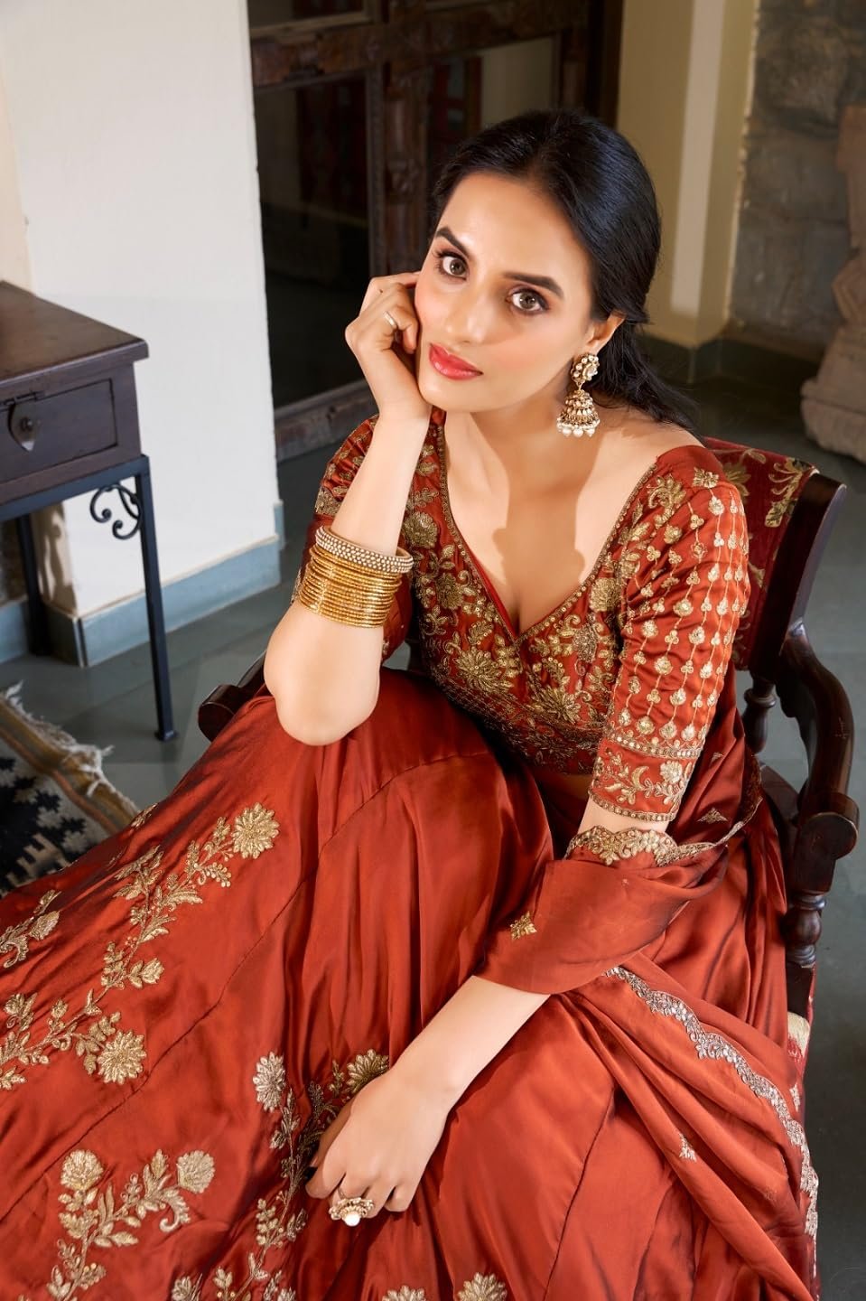Women's Orange Sequence Embroidery Work Silk Semi-Sttiched Lehenga Choli-JH290ORG - Image 4