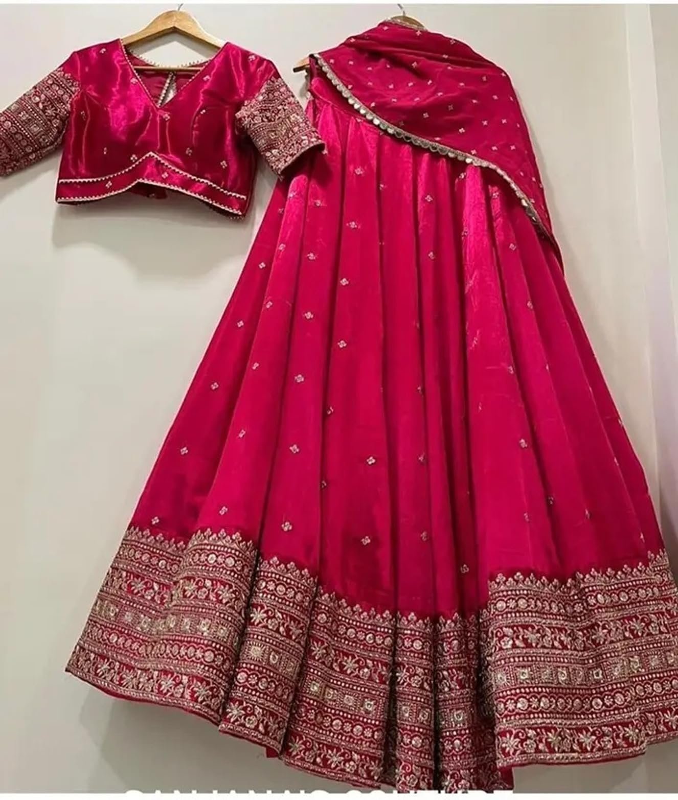 Chinon Embroidered Lehenga Choli for Women, Semi-Stitched, Bridal Wear with Dupatta (RANI)